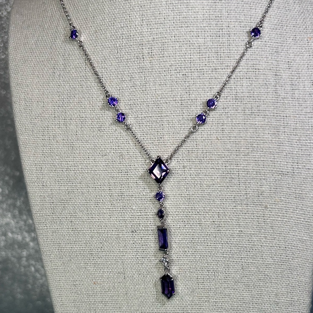 Bomb Party Delicate Lab Amethyst Cubic Zirconia Necklace on Rhodium - Picture 6 of 7
